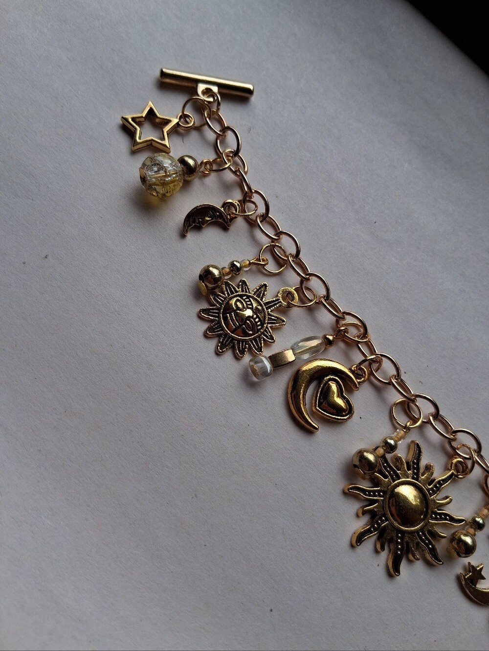 Hand Crafted Gold Sun & Moon Charm Bracelet - Picture 3 of 10
